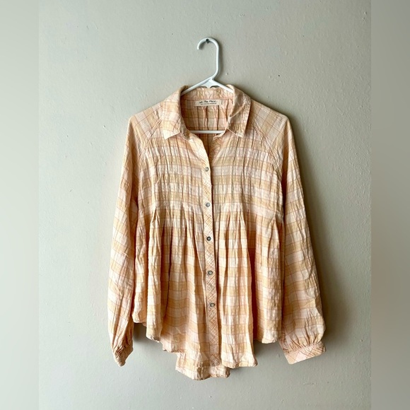 We The Free Tops - We The Free Peach Plaid Button-Down Shirt